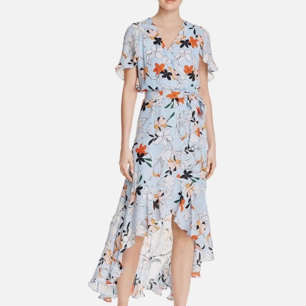 Parker‎ Revolve Clear Moondance Blue Floral 100% Silk Midi Dress Size Medium